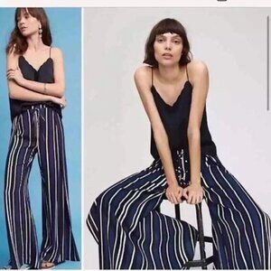 Maeve Navy White Striped Wide Leg Pants